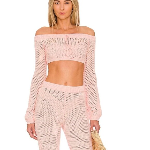 NWT REVOLVE Tularosa Andy Off Shoulder Sweater Pink Long Sleeve Size M - Picture 1 of 8